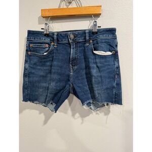 American Eagle Airflex Shorts Women 30x34 Blue Denim Stretch Frayed Hem 5 Pocket